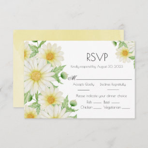 Tarjeta De Confirmación De Asistencia Daisies White Watercolor Floral Script Boda
