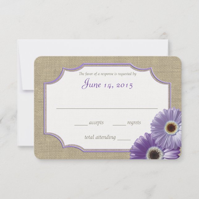 Tarjeta De Confirmación De Asistencia Daisy and Burlap Lavender Purple Reply (Anverso)