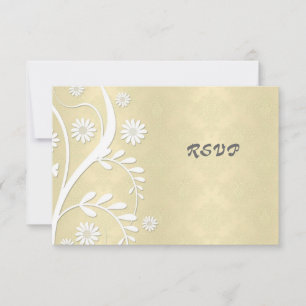 Tarjeta De Confirmación De Asistencia Daisy Floral y Damask en Amarillo Pastel y Blanco