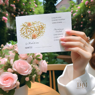 Tarjeta De Confirmación De Asistencia Dalias Elegantes Rosadas Bodas Escritura Dorada