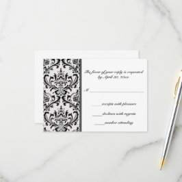 Tarjeta De Confirmación De Asistencia Damasco moderno blanco y negro | BODA
