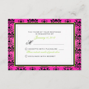 Tarjeta De Confirmación De Asistencia Damasco rosado y negro verde que casa el