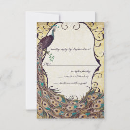 Tarjeta De Confirmación De Asistencia Damask Peacock Elegance Eggplant Gold y Aqua