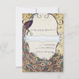 Tarjeta De Confirmación De Asistencia Damask Peacock Elegance Eggplant Gold y Aqua