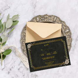 Tarjeta De Confirmación De Asistencia Dark Academia Gothic Black Gold Elegant Wedding