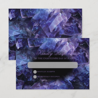 Tarjeta De Confirmación De Asistencia Dark Amethyst Boho Crystals Black Boda