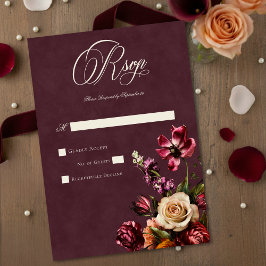 Tarjeta De Confirmación De Asistencia Dark Elegant Autumn Floral Burgundy Wedding