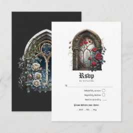 Tarjeta De Confirmación De Asistencia Dark Fantasy Castle Window Gothic Boda