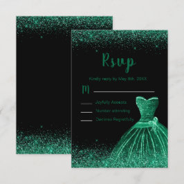 Tarjeta De Confirmación De Asistencia Dark Green Dress Faux Glitter Quinceanera
