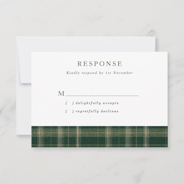 Tarjeta De Confirmación De Asistencia Dark Green Scottish Tartan Wedding (Anverso)