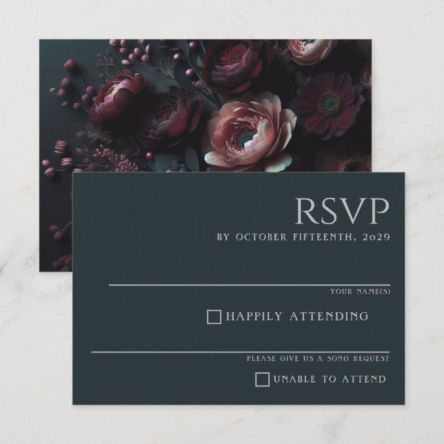 Tarjeta De Confirmación De Asistencia Dark Moody Floral (Anverso / Reverso)