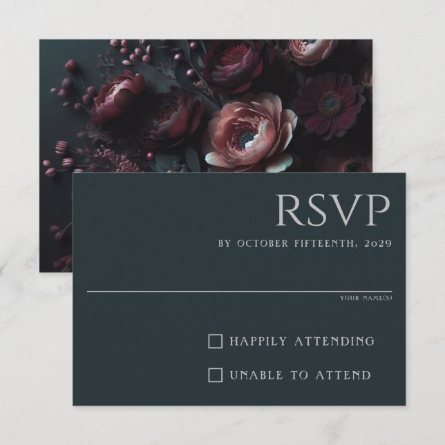 Tarjeta De Confirmación De Asistencia Dark Moody Floral (Anverso / Reverso)