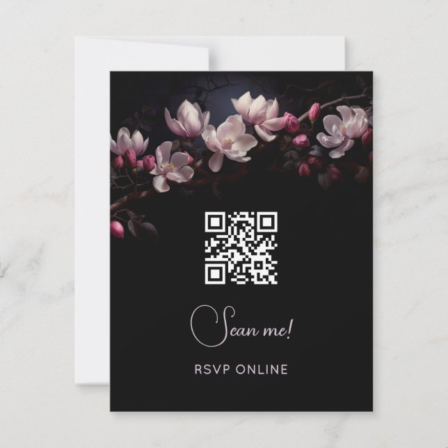 Tarjeta De Confirmación De Asistencia Dark Moody Floral Wedding | Scan Me  (Anverso)