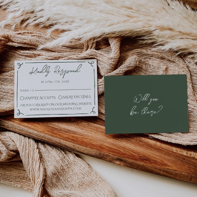 Tarjeta De Confirmación De Asistencia Dark Moss Green Whimsical Boho Modern Wedding  (Subido por el creador)