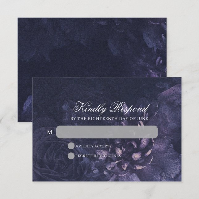Tarjeta De Confirmación De Asistencia Dark Purple Gothic Boho Floral Wedding (Anverso / Reverso)