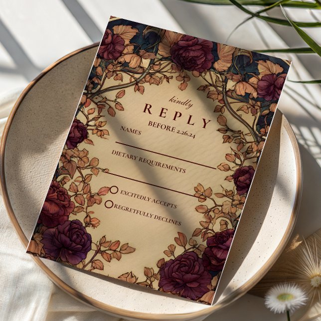 Tarjeta De Confirmación De Asistencia Dark Romantic Floral Wedding (Subido por el creador)