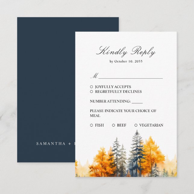 Tarjeta de confirmación de asistencia de bosque ot (Anverso / Reverso)