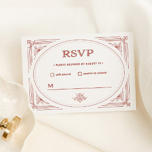 Tarjeta De Confirmación De Asistencia Deco moderno   Blanco plateado claro con Boda rojo