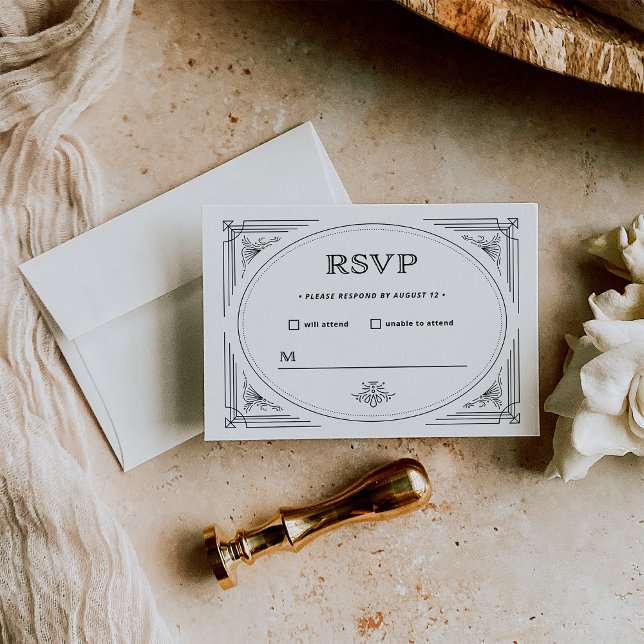 Tarjeta De Confirmación De Asistencia Deco moderno | Elegante Boda blanco y negro (Subido por el creador)