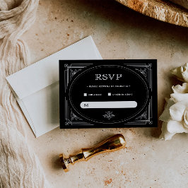 Tarjeta De Confirmación De Asistencia Deco moderno | Elegante Boda blanco y negro onyx
