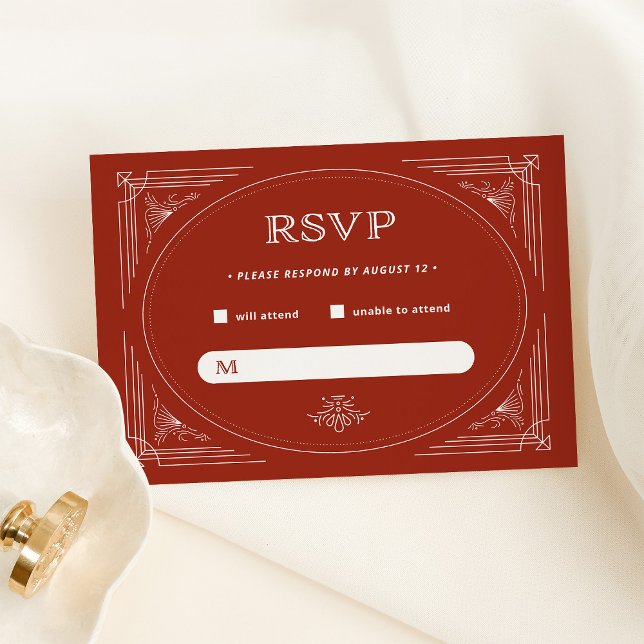 Tarjeta De Confirmación De Asistencia Deco moderno | Elegante Boda de vacaciones rojas (An elegant red rsvp card for your Christmas holiday wedding)