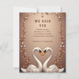 Tarjeta De Confirmación De Asistencia 🌸 Decoración de boda de primavera de cisnes en or