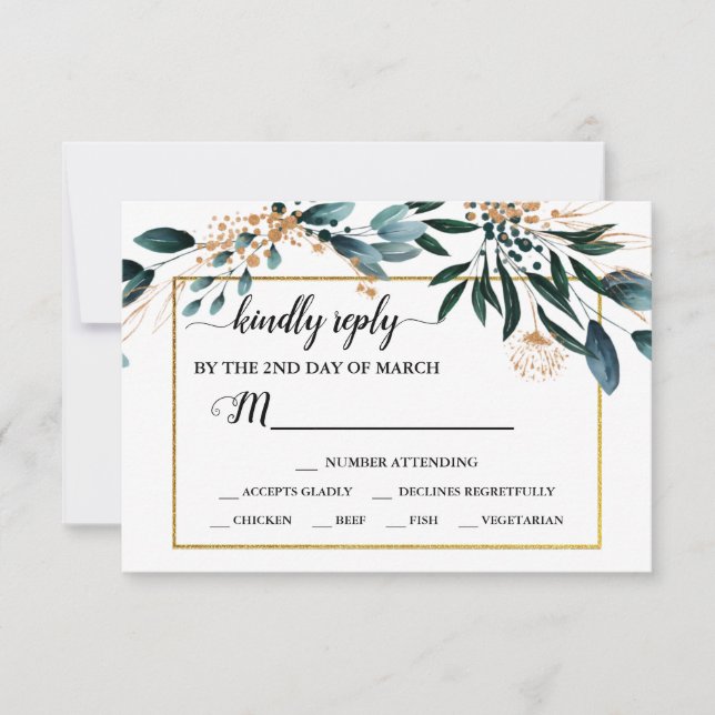 Tarjeta De Confirmación De Asistencia Deep Blue Floral Elegant Fall Wedding (Anverso)