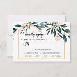 Tarjeta De Confirmación De Asistencia Deep Blue Floral Elegant Fall Wedding