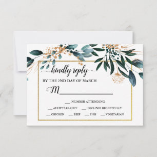 Tarjeta De Confirmación De Asistencia Deep Blue Floral Elegant Fall Wedding