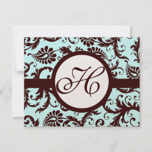 Tarjeta De Confirmación De Asistencia Deep Brown Damask Swirt en Aqua-Change Light