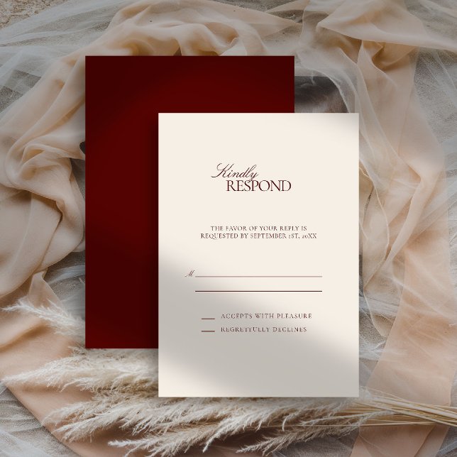 Tarjeta De Confirmación De Asistencia Deep Burgundy Formal Estate Modern Classic Wedding (deep burgundy wedding rsvp quiet luxury old money double frame formal modern classic estate)