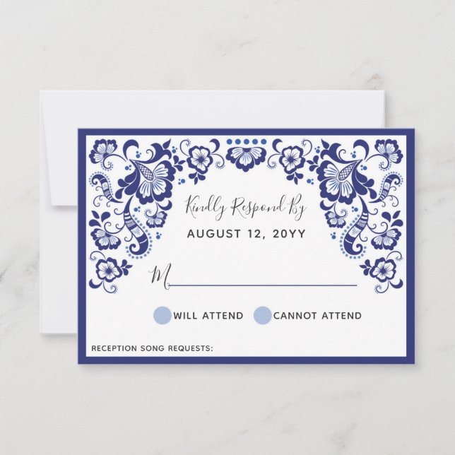 Tarjeta De Confirmación De Asistencia Delfts Blauw | Tarjeta Delft Blue Dutch Wedding RS (Anverso)