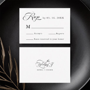 Tarjeta De Confirmación De Asistencia Delicada boda elegante negro y blanco