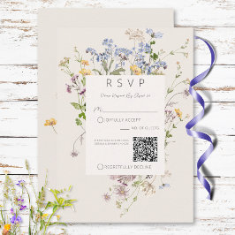 Tarjeta De Confirmación De Asistencia Delicada Boho Wildflowers Cream QR Code Wedding