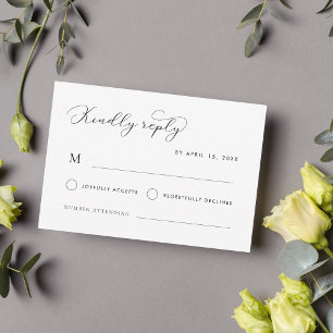 Tarjeta De Confirmación De Asistencia Delicada caligrafía de escritura moderna Boda blan