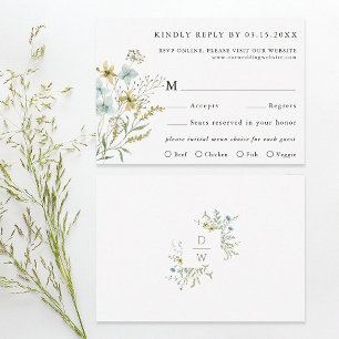 Tarjeta De Confirmación De Asistencia Delicado Boda de Boho Moderno de Flor Silvestre