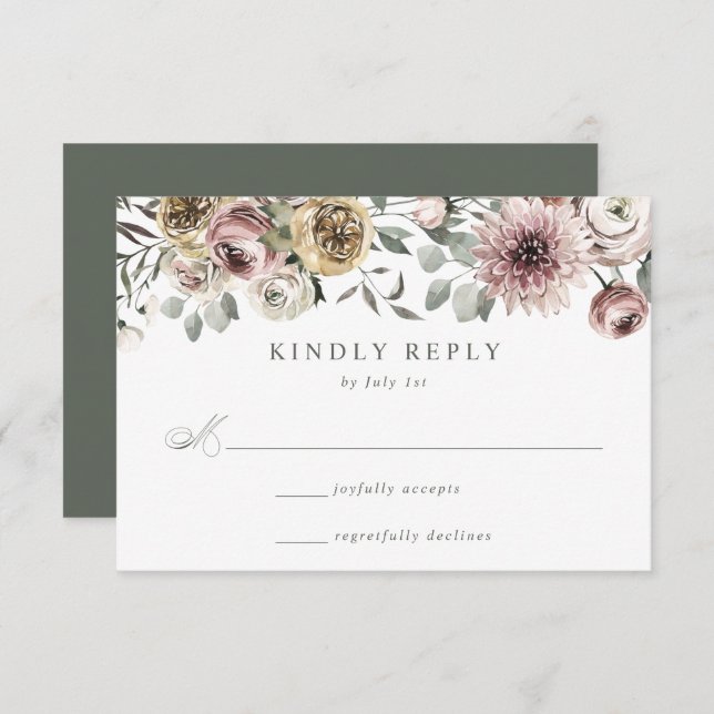 Tarjeta De Confirmación De Asistencia Delicado Boda floral de invierno (Anverso / Reverso)