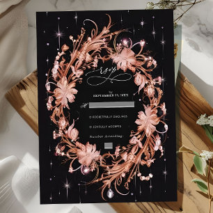 Tarjeta De Confirmación De Asistencia Delicado Boda Floral Ornate Negro