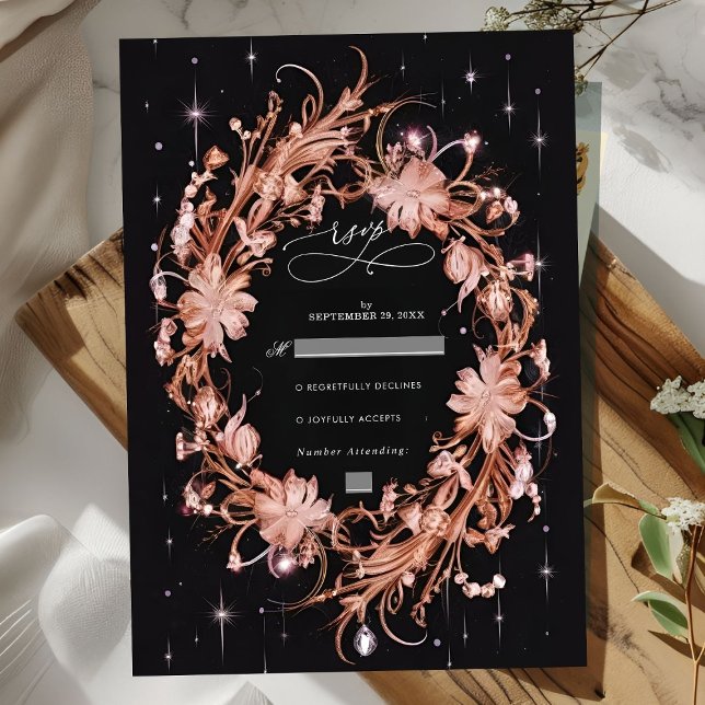 Tarjeta De Confirmación De Asistencia Delicado Boda Floral Ornate Negro (Subido por el creador)