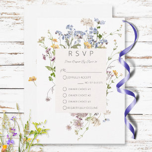 Tarjeta De Confirmación De Asistencia Delicado Boho Wildflowers White Three Dinner