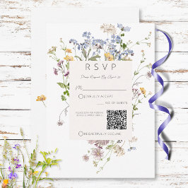 Tarjeta De Confirmación De Asistencia Delicado Código QR de Boho Wildflowers White Weddi