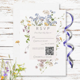 Tarjeta De Confirmación De Asistencia Delicado Código QR de Boho Wildflowers White Weddi