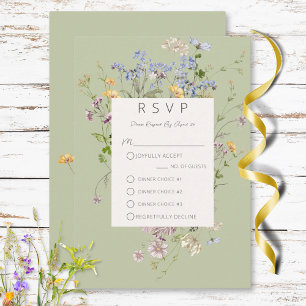 Tarjeta De Confirmación De Asistencia Delicados Boho Wildflowers Green Tres Cenas