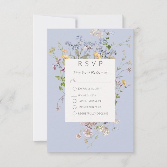 Tarjeta De Confirmación De Asistencia Delicate Boho Wildflowers Periwinkle Boda (Anverso)
