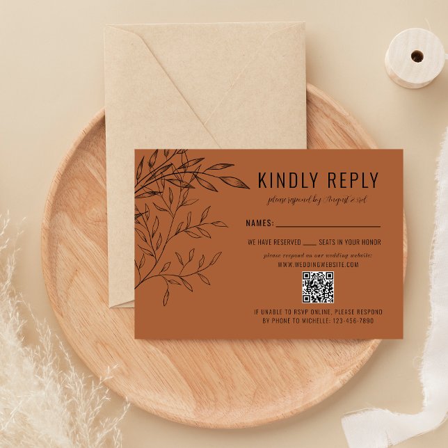 Tarjeta De Confirmación De Asistencia Delicate Foliage | Terracota | Boda del sitio web (Subido por el creador)