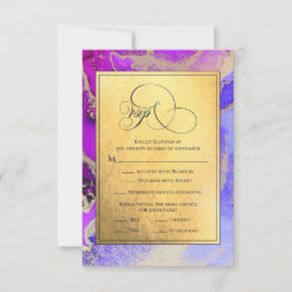 Tarjeta De Confirmación De Asistencia Deluxe Purple Gold Resumen Boda de arte