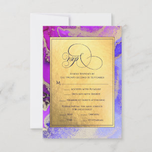Tarjeta De Confirmación De Asistencia Deluxe Purple Gold Resumen Boda de arte