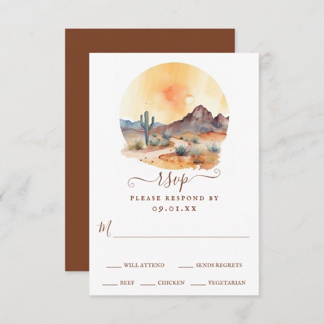 Tarjeta De Confirmación De Asistencia Desierto del suroeste y Boda de Cactus (Anverso / Reverso)