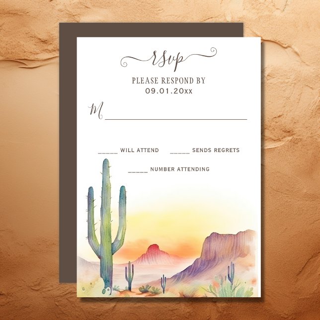 Tarjeta De Confirmación De Asistencia Desierto del suroeste y Boda de Cactus (Watercolor Southwestern Desert and Cactus Wedding RSVP Card)