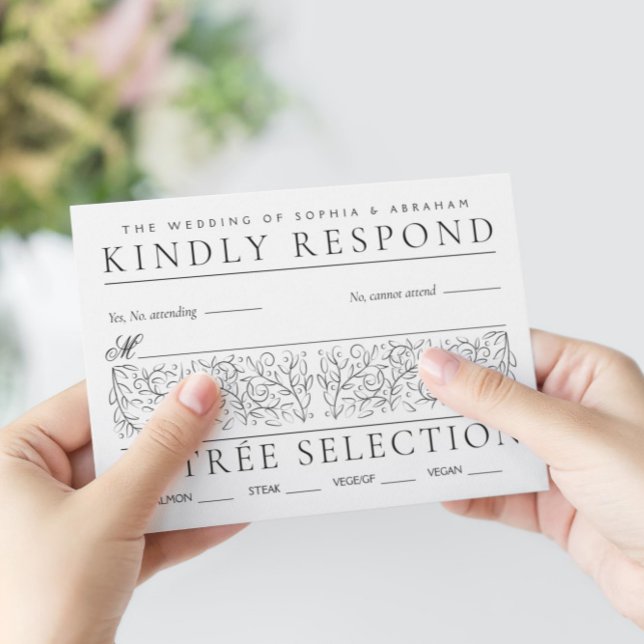 Tarjeta De Confirmación De Asistencia Desplazamiento formal deja Boda blanco y negro (Subido por el creador)